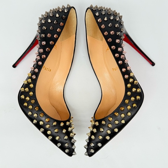 Christian Louboutin Black Leather Pigalle Ombre Spike 100mm pumps EU 37.5 - Picture 3 of 9